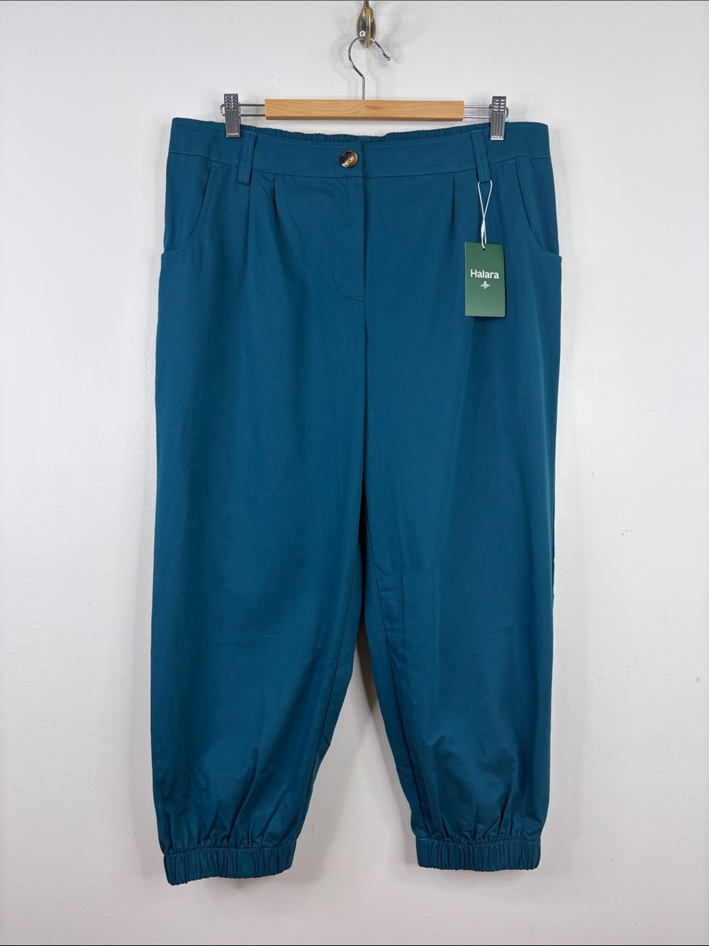 New Halara Joggers Womens XL Petite Teal Blue Cotton Twill Cropped Loose Fit
